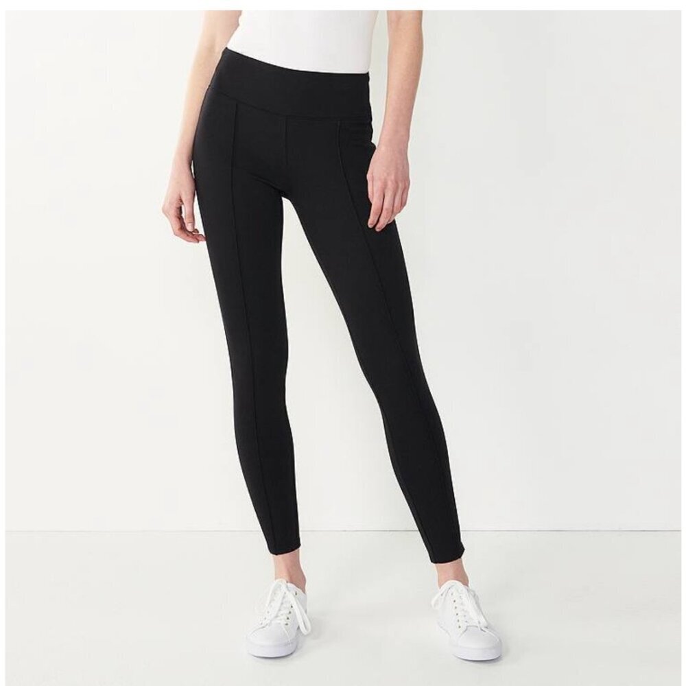Nine West Women's Seamed Ponte Leggings Black size L NEW